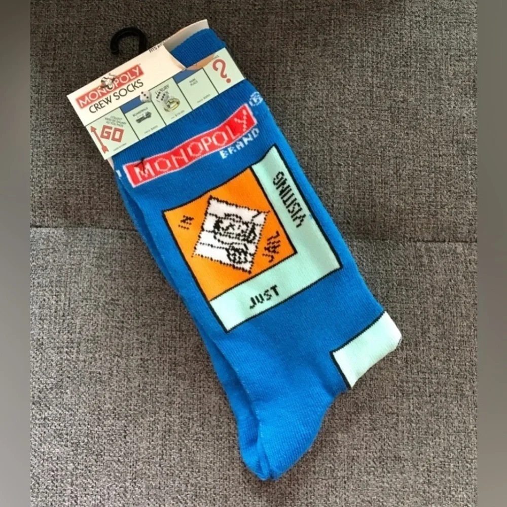 Novelty “Monopoly” Money Game Crew Socks, Blue, Green, Unisex